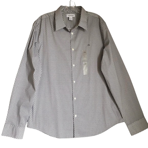 Calvin Klein Men's Dress Shirt L Button Up Geometric Long Sleeve Office Preppy - Picture 1 of 8